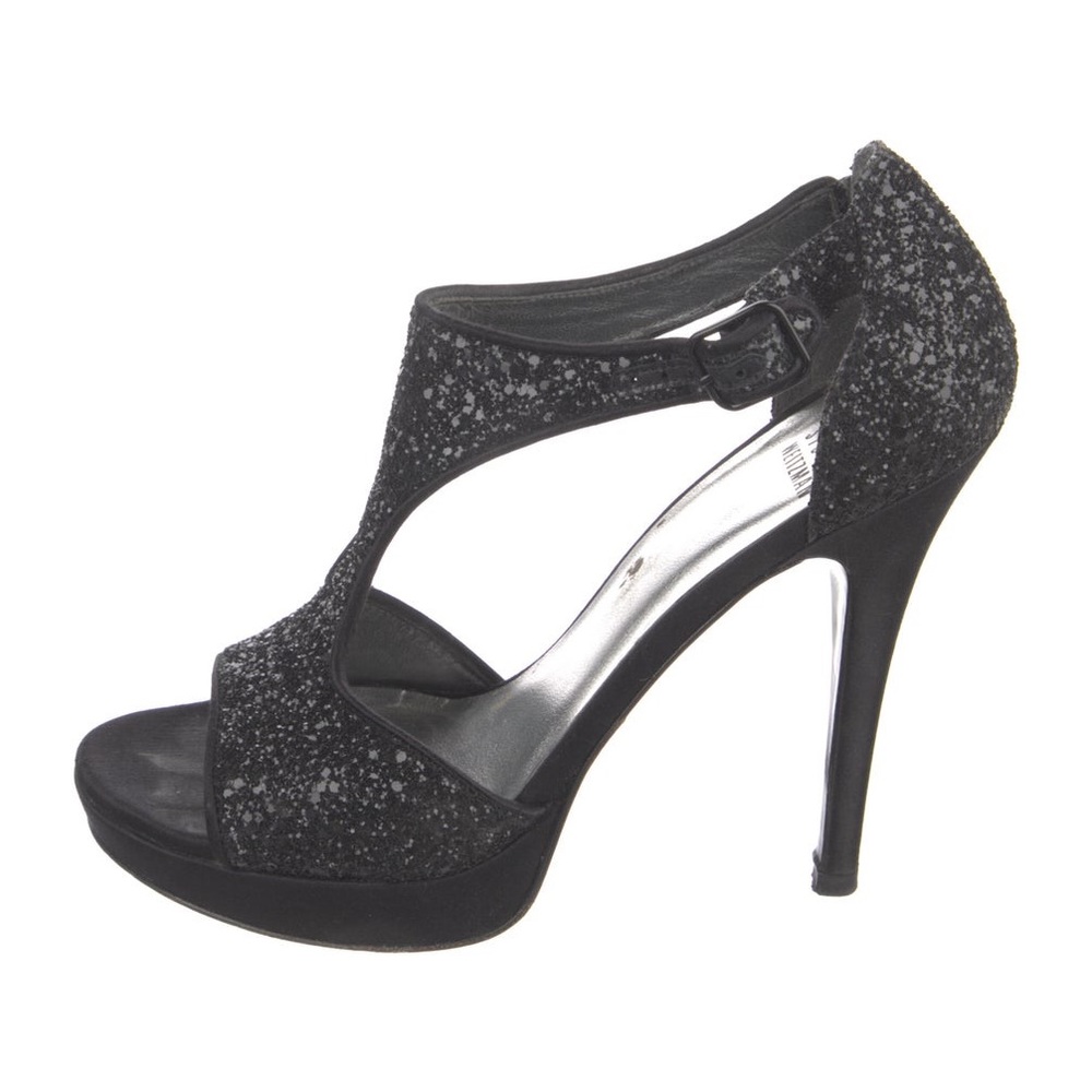 Stuart Weitzman Loverly Black Glitter Heels Pumps 6.5 M